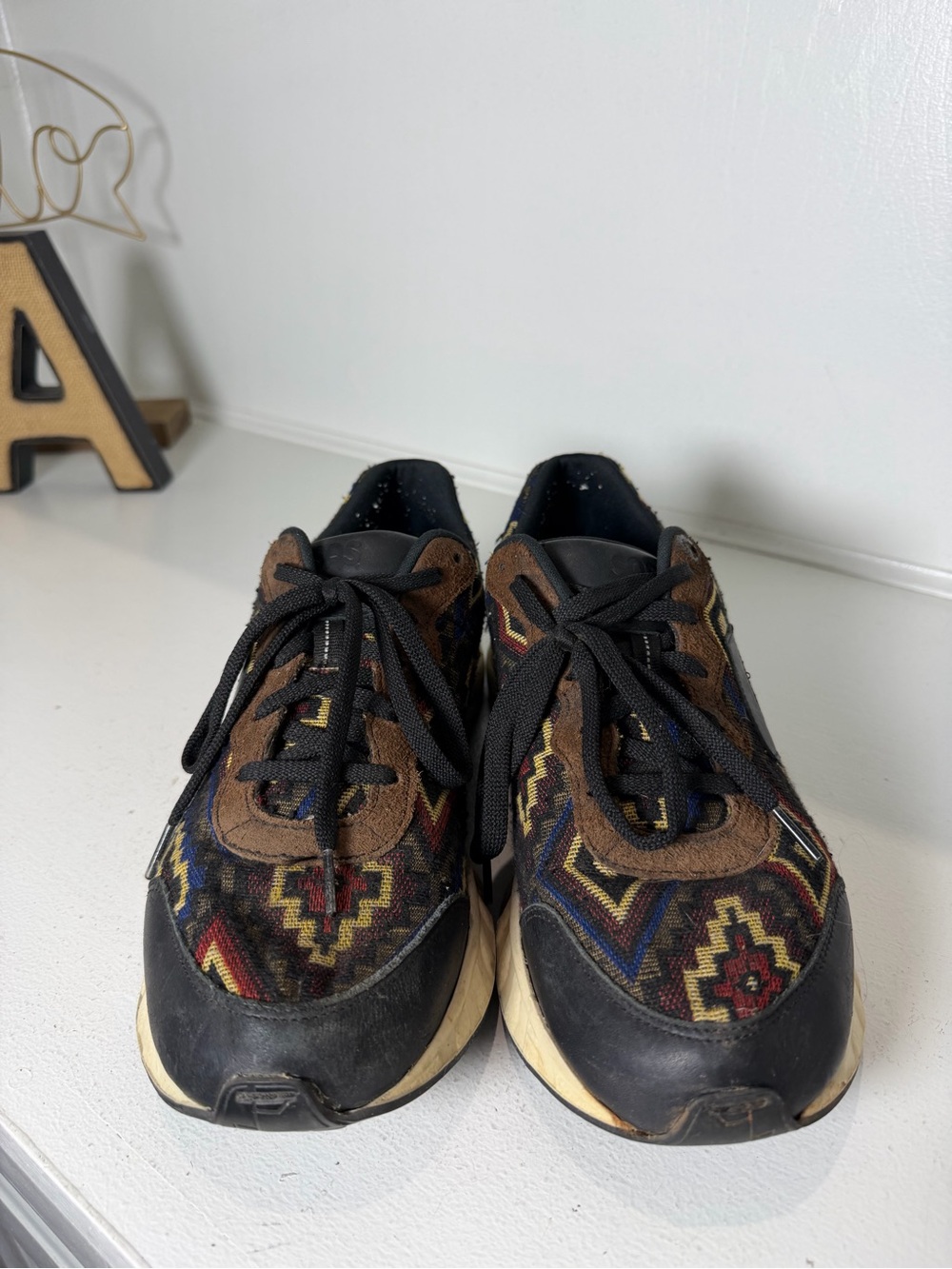 SAS Mens 10.5 M Southwestern Aztec Woven Sneakers Brown Leather Walking Shoes - Picture 2 of 9